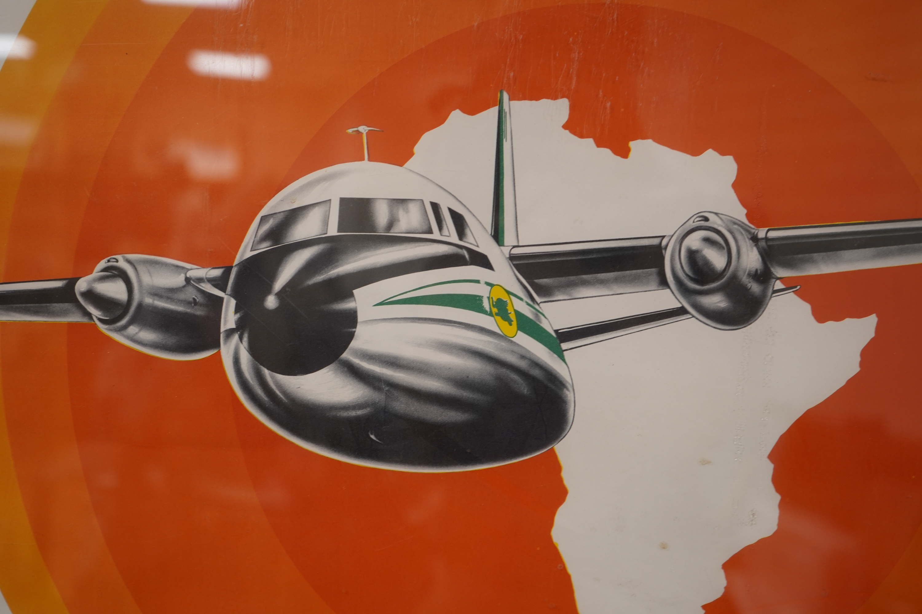 A Nigeria Airways advertising travel poster, reading Nigeria Airways F-27 Fokker Friendship, framed, overall 96cm high
